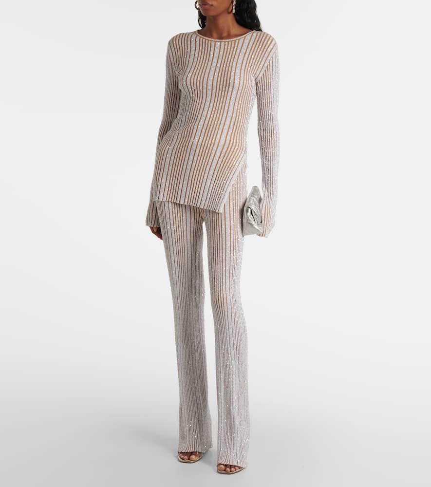 Missoni Paillette Striped Rib Crewneck Sweater In Beige