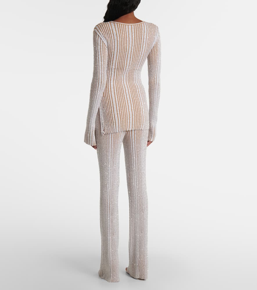 Missoni Paillette Striped Rib Crewneck Sweater In Beige