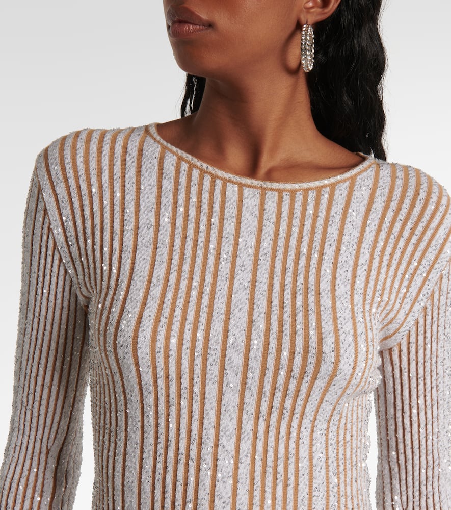 Missoni Paillette Striped Rib Crewneck Sweater In Beige