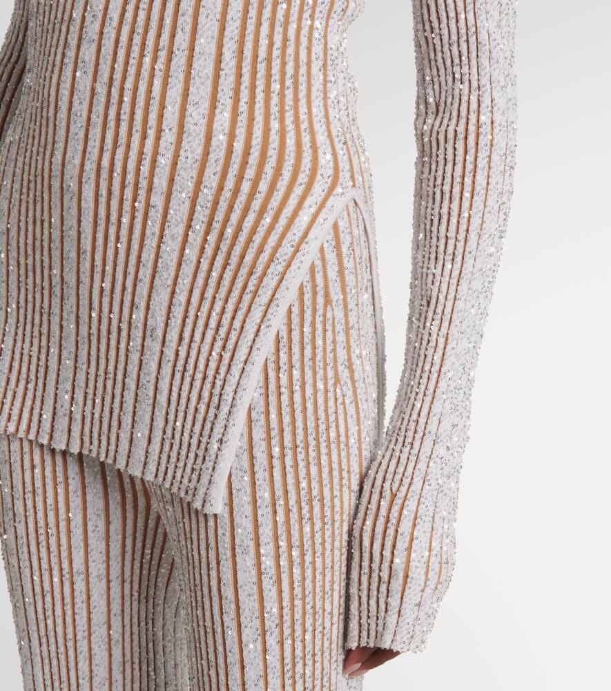 Missoni Paillette Striped Rib Crewneck Sweater In Beige