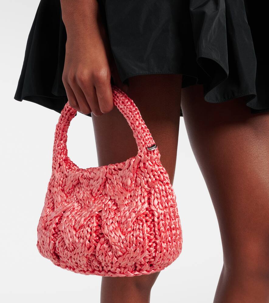 Jw Anderson Cable-knit Leather-trimmed Raffia Tote Bag In Pink