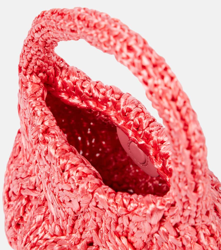 Jw Anderson Cable-knit Leather-trimmed Raffia Tote Bag In Pink