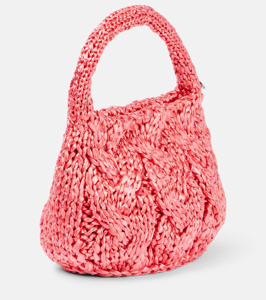 Jw Anderson Cable-knit Leather-trimmed Raffia Tote Bag In Pink