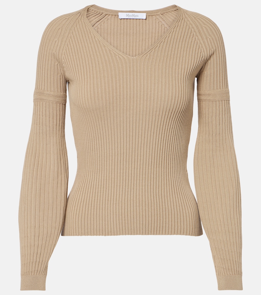 Max Mara Women's Beige Gioiosa Ribbed-Knit Cotton Sweater UK Size 10 - Mytheresa