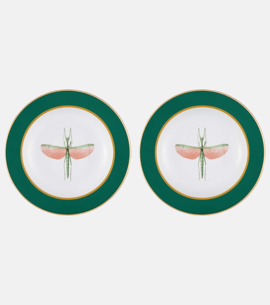 La Doublej Libellula Set Of 2 Porcelain Soup Plates In Green