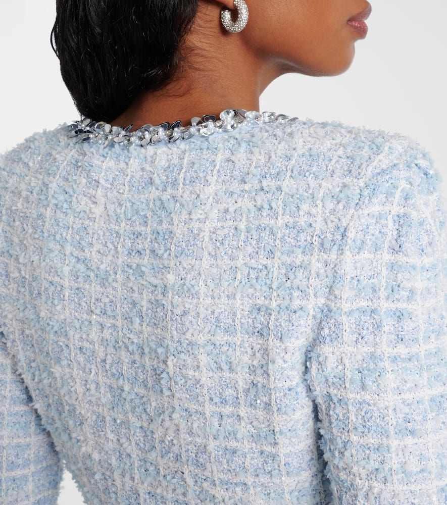 Self-portrait Embroidered Viscose Blend Cardigan In Blue