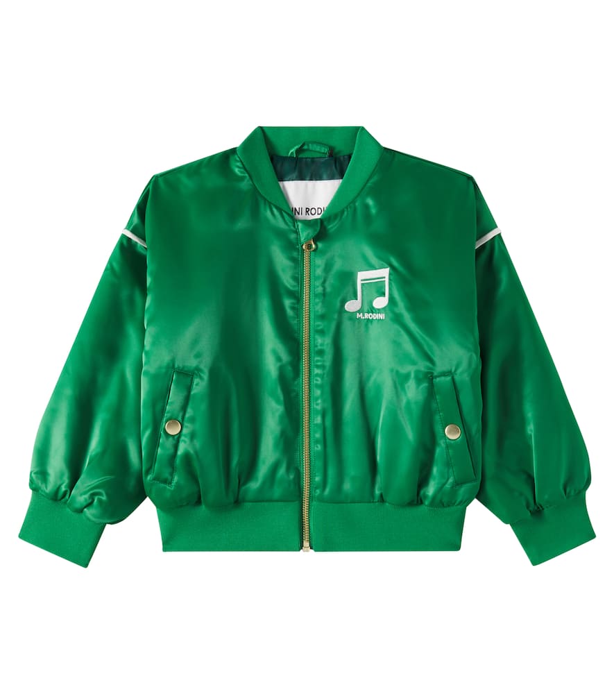 Mini Rodini Kids Note Chenille Satin Baseball Jacket In Green
