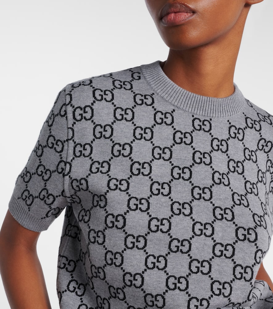Gucci Women Reversible Wool Sweater With Gg Motif In Gray