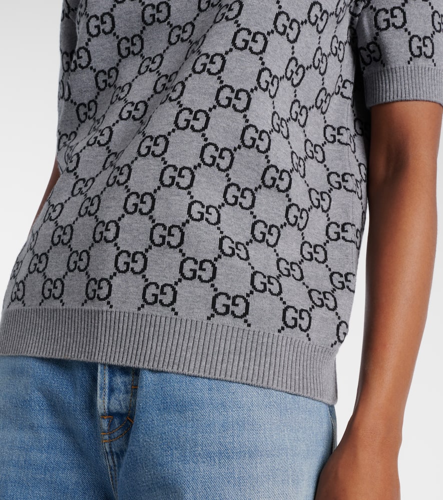 Gucci Women Reversible Wool Sweater With Gg Motif In Gray