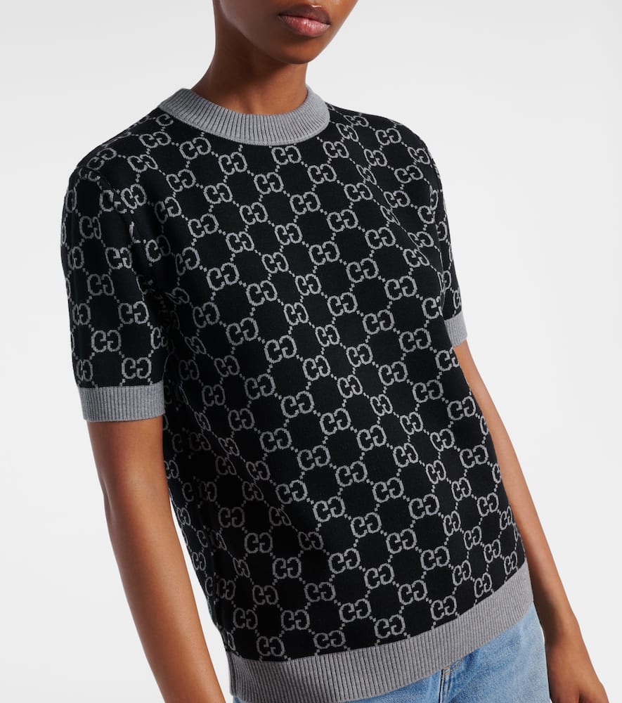 Gucci Women Reversible Wool Sweater With Gg Motif In Gray