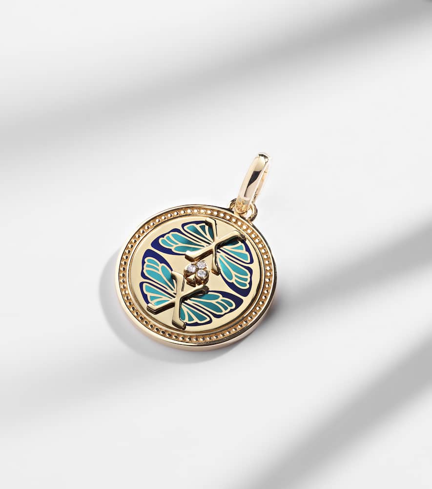 Foundrae Reverie Medium 18k Gold And Ceramic Pendant With Diamonds