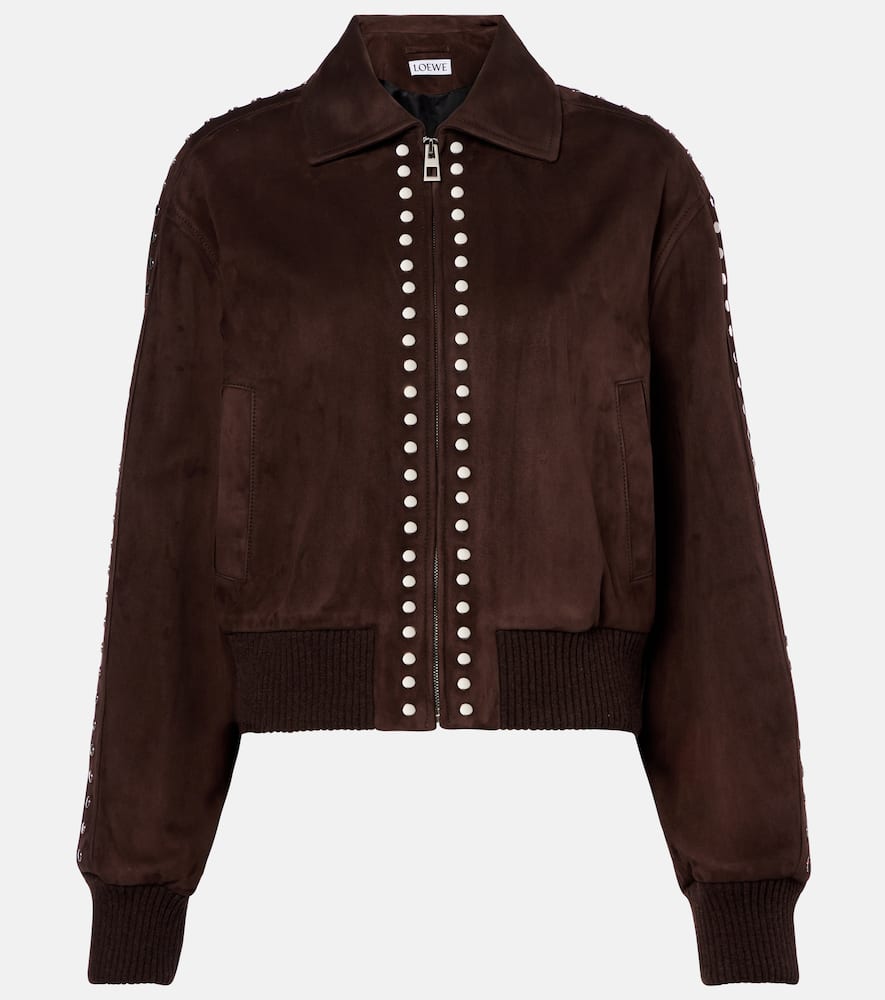 Studded suede bomber jacket