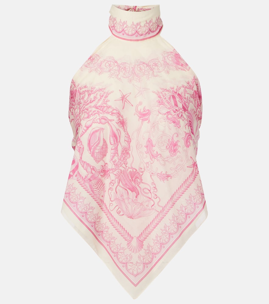 Versace Underwater Barocco Voile Cover-up Scarf Top In Pink