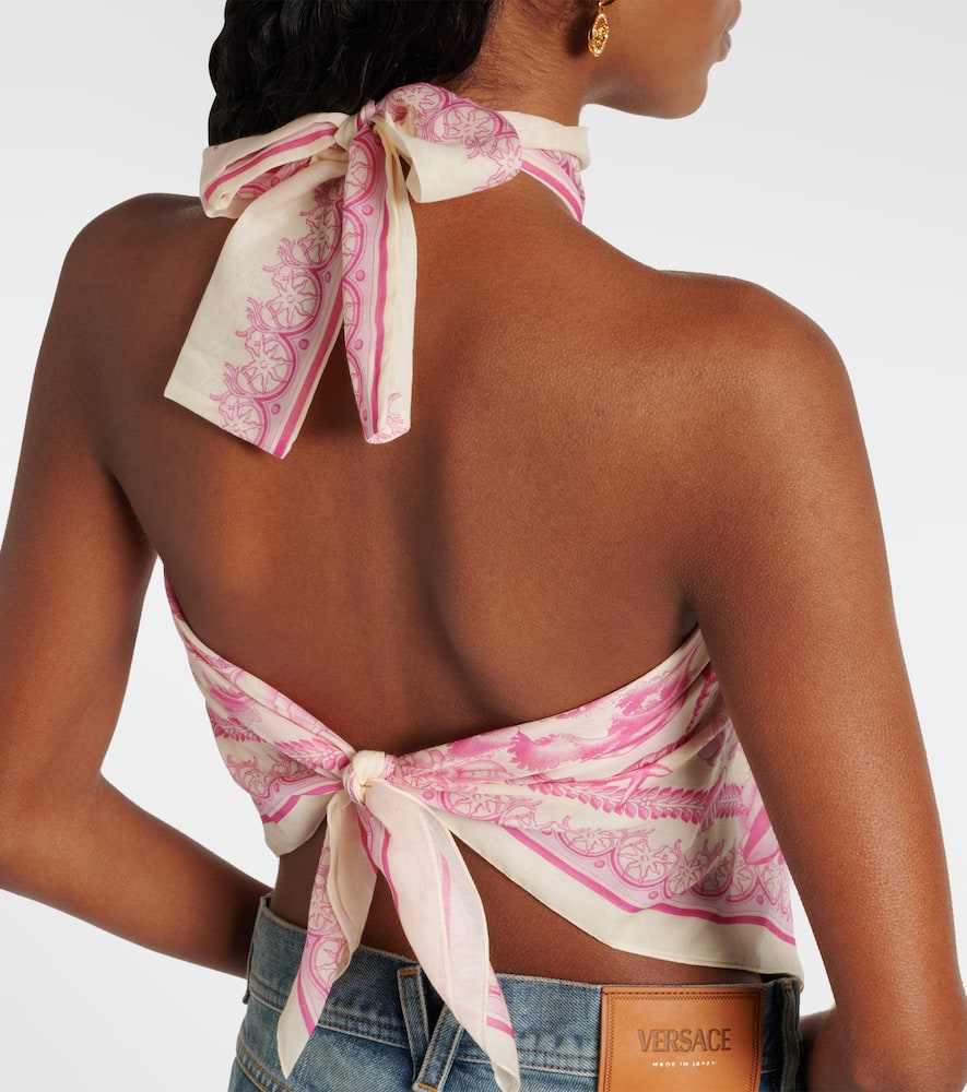 Versace Underwater Barocco Voile Cover-up Scarf Top In Pink