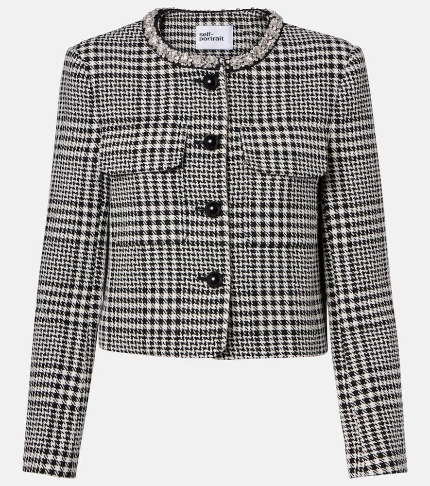 Embellished houndstooth cropped jacket