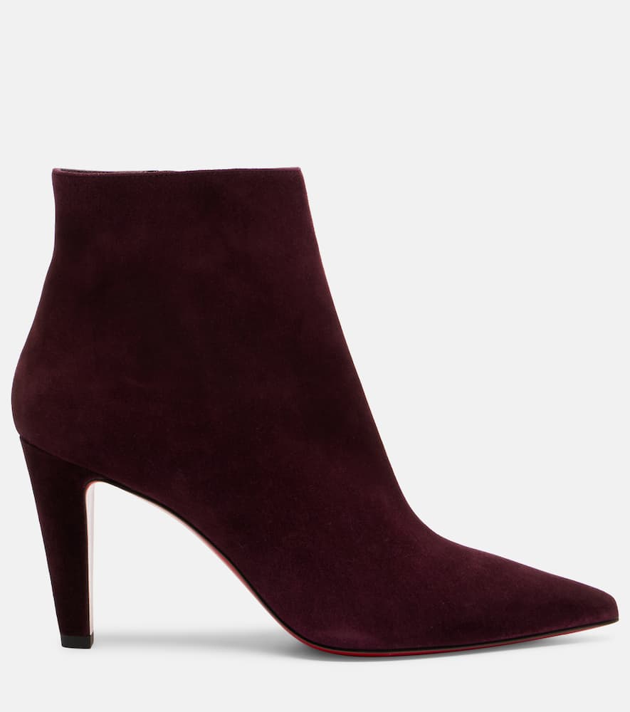 Christian Louboutin Suede Ankle Boots In Burgundy