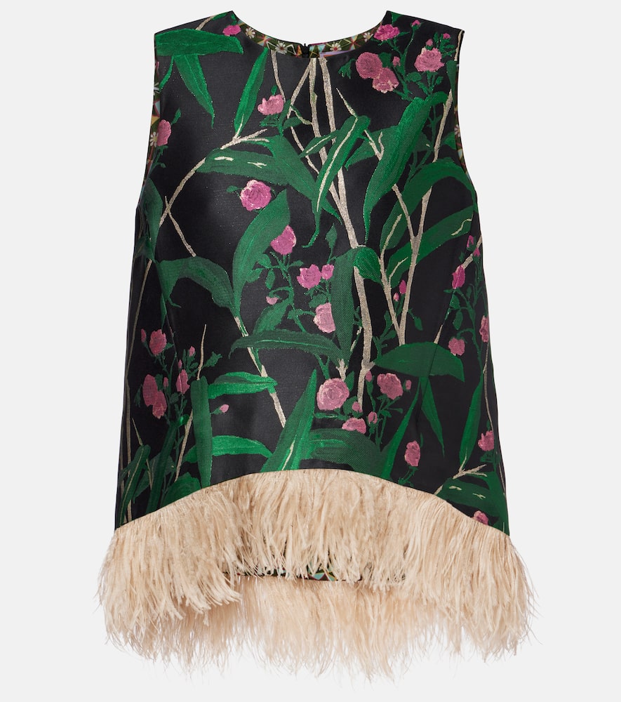La Doublej La Scala Feather-trimmed Jacquard Top In Multi