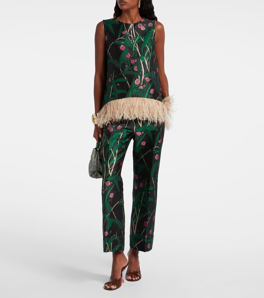 La Doublej La Scala Feather-trimmed Jacquard Top In Multi
