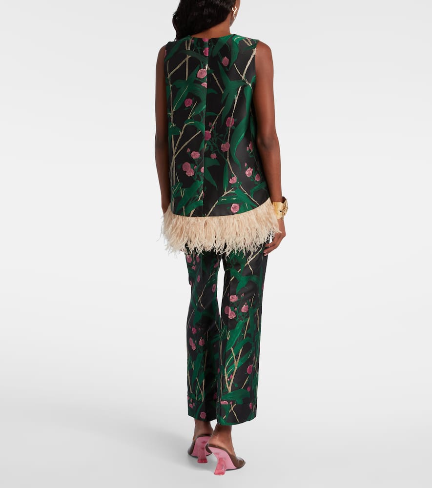 La Doublej La Scala Feather-trimmed Jacquard Top In Multi