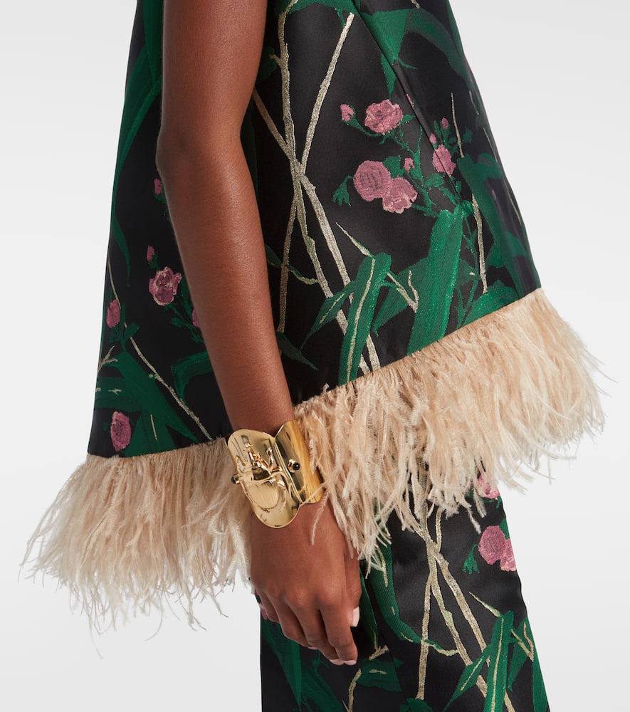 La Doublej La Scala Feather-trimmed Jacquard Top In Multi