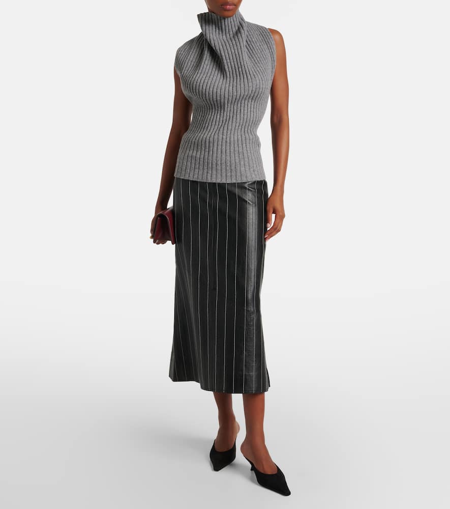 Victoria Beckham Draped Ribbed-knit Wool-blend Top In Gray