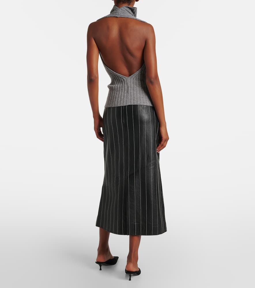 Victoria Beckham Draped Ribbed-knit Wool-blend Top In Gray
