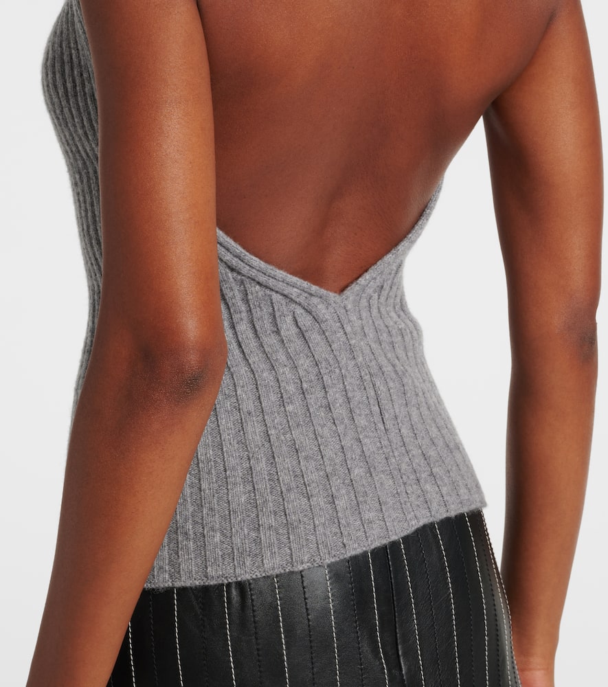 Victoria Beckham Draped Ribbed-knit Wool-blend Top In Gray