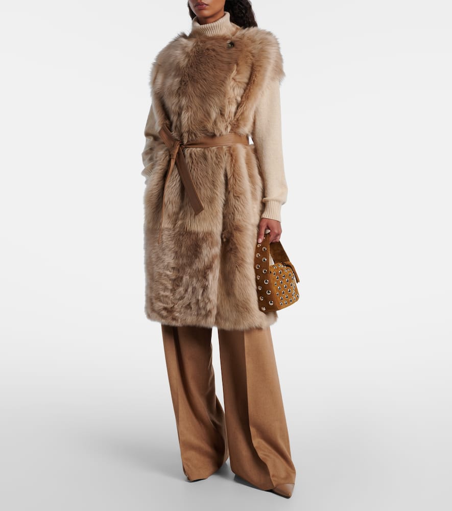 Yves Salomon Reversible Shearling Coat In Brown