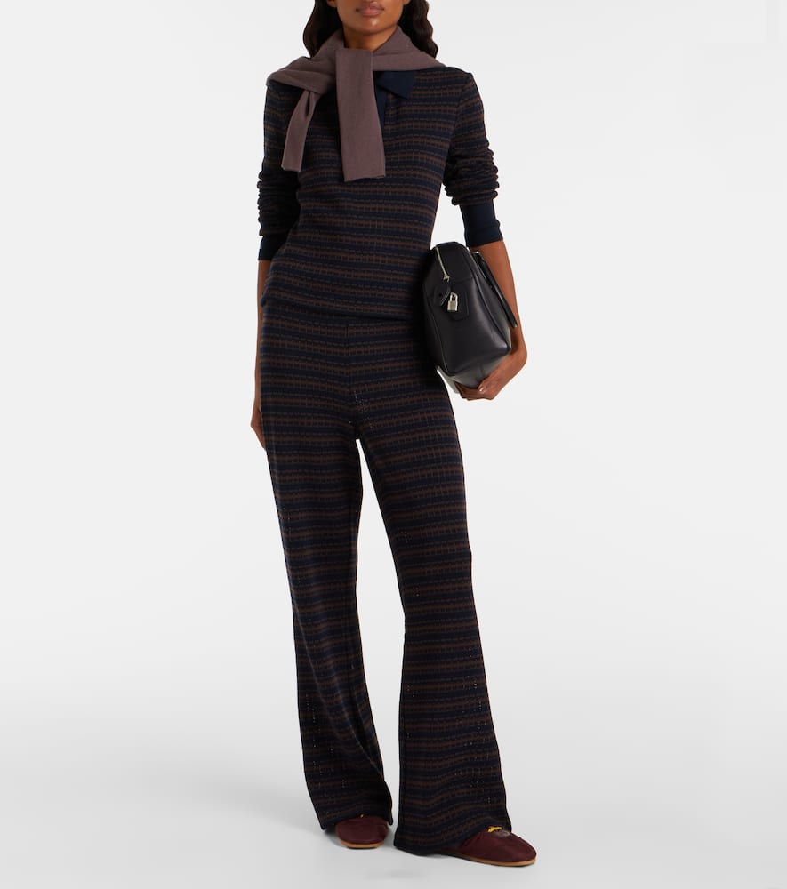 Veronica Beard Yadira Kick Knitted Flared Pants In Blue