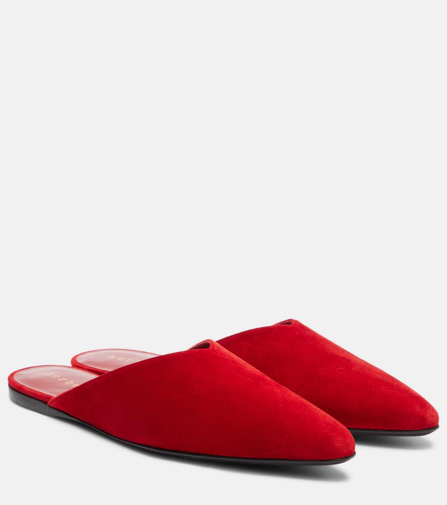 Herbert Levine Homebody Suede Mules In Red