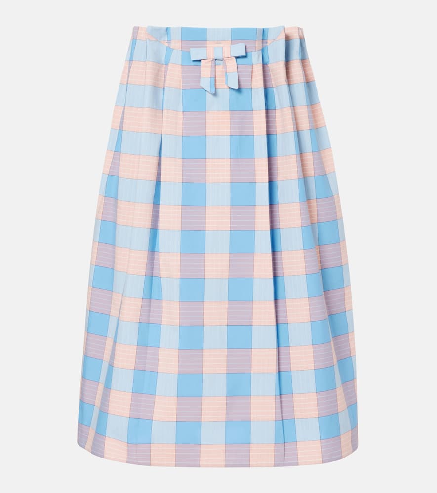 Prada Checked Cotton Poplin Midi Skirt In Pink