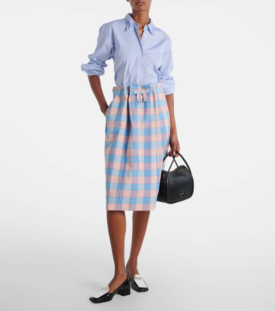 Prada Checked Cotton Poplin Midi Skirt In Pink