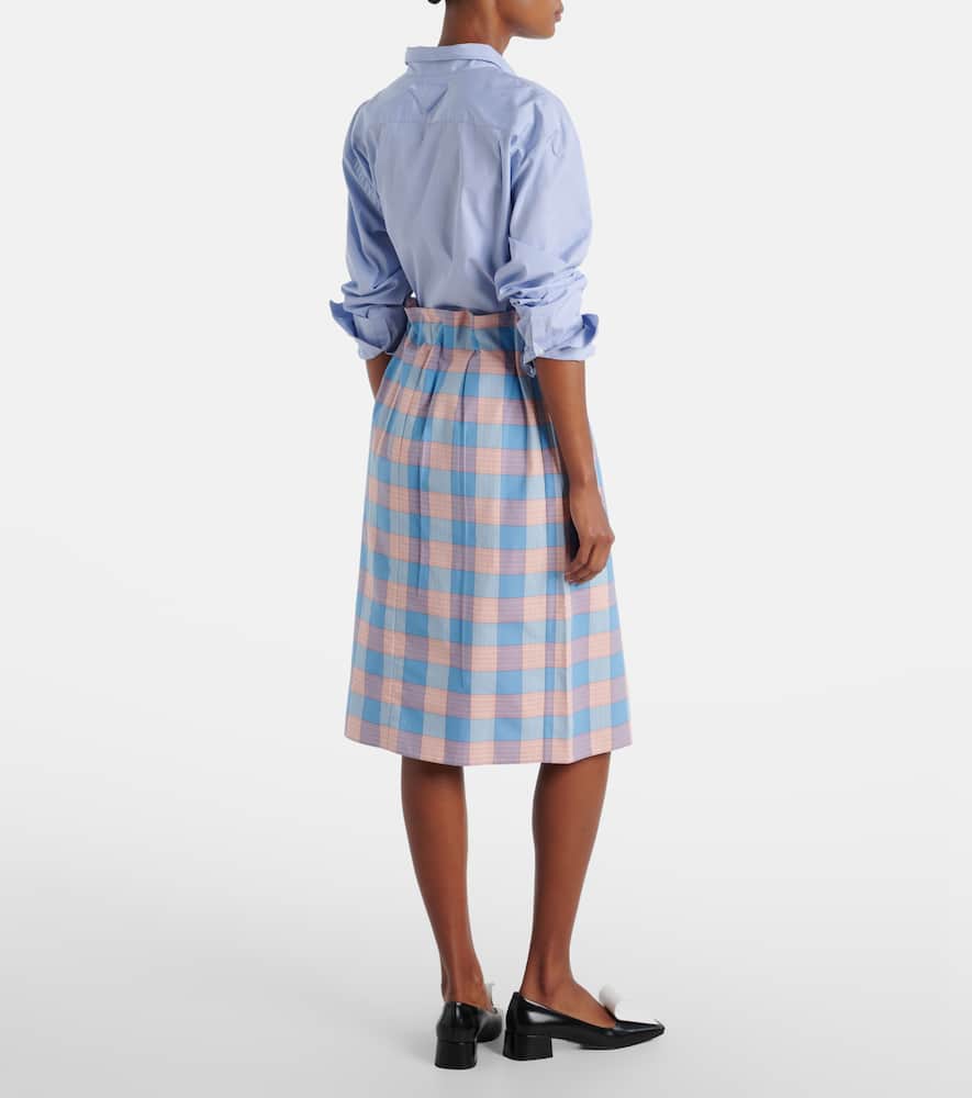 Prada Checked Cotton Poplin Midi Skirt In Pink