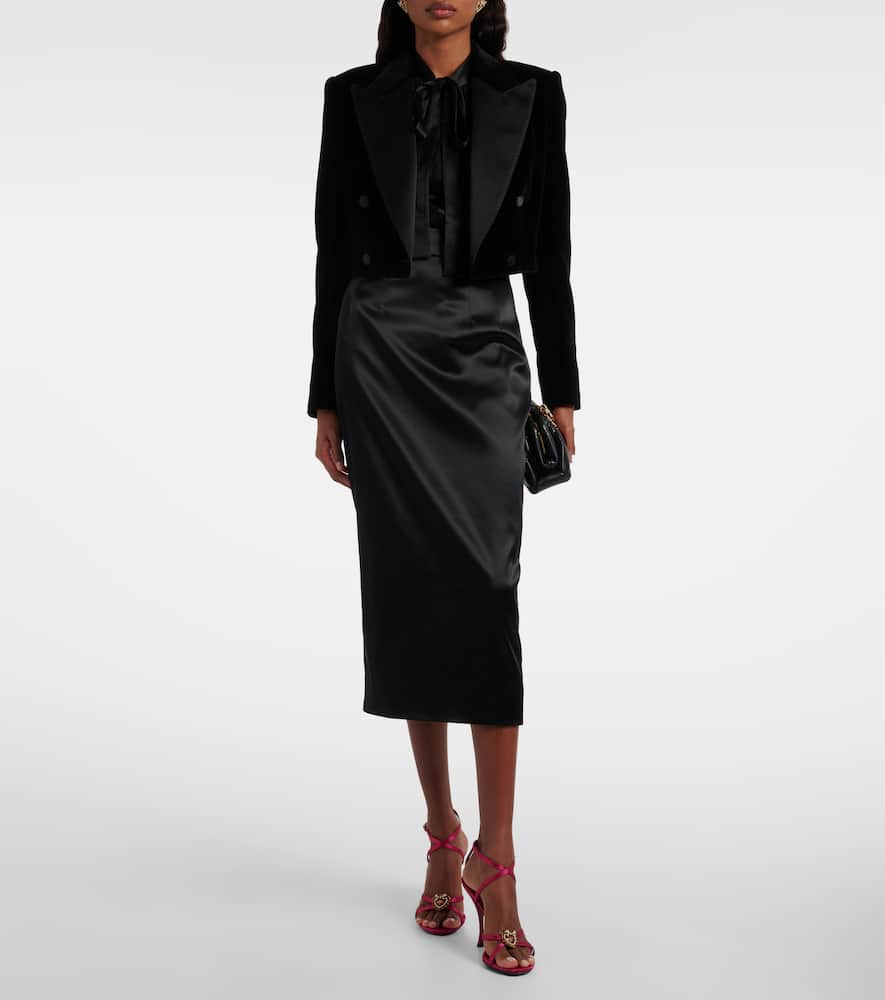 Dolce & Gabbana Cropped Cotton-blend Velvet Blazer In Black