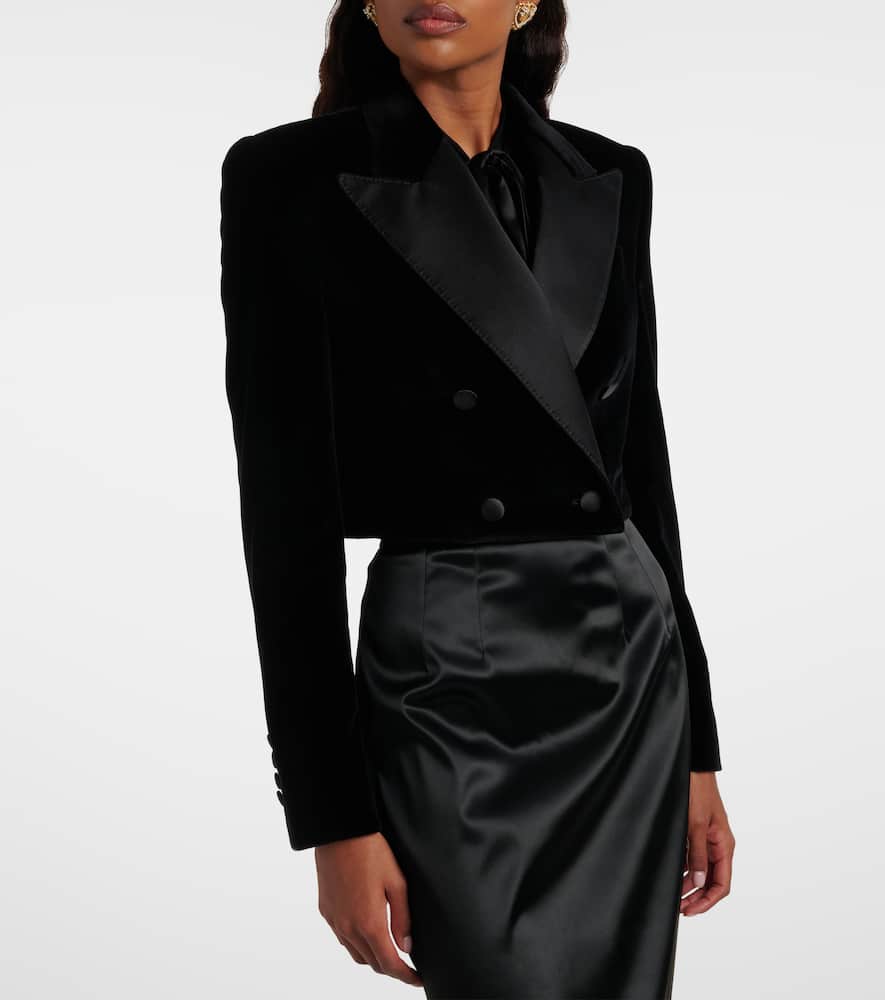 Dolce & Gabbana Cropped Cotton-blend Velvet Blazer In Black