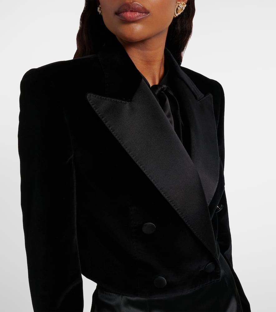 Dolce & Gabbana Cropped Cotton-blend Velvet Blazer In Black