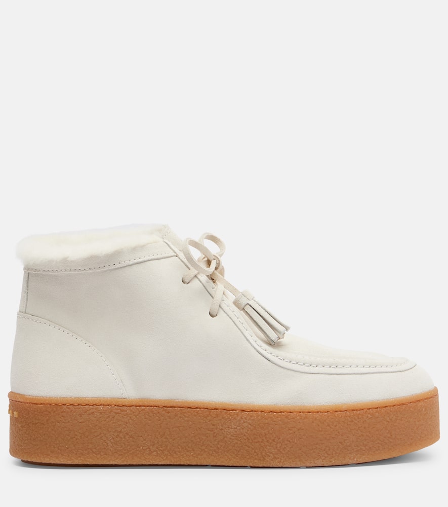 Hogan Shearling-trimmed Suede Ankle Boots In Multi