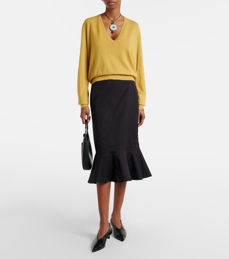 Plan C Ruffled cotton-blend poplin midi skirt