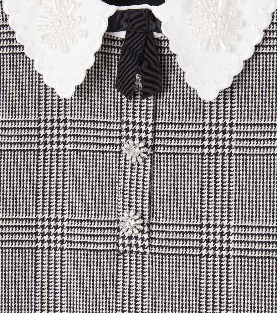  Self-portrait Kids Self-portrait Kids Embellished Houndstooth Wool-blend Dress 
