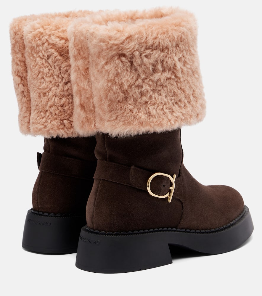 Ferragamo Zaki Shearling-lined Suede Knee-high Boots In Multi