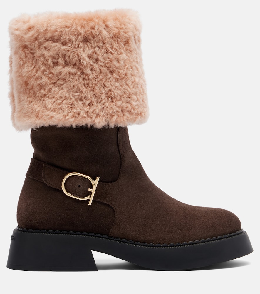 Ferragamo Zaki Shearling-lined Suede Knee-high Boots In Multi