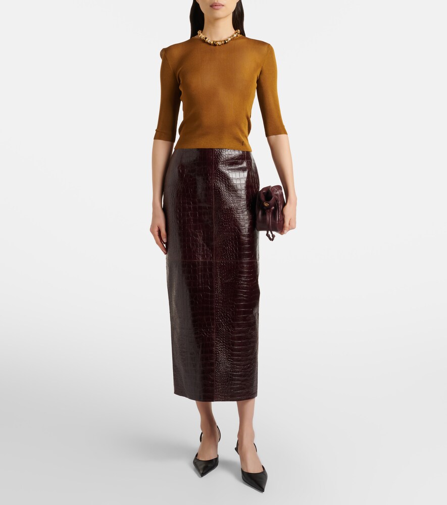 Nour Hammour Elyse croc-effect leather pencil skirt