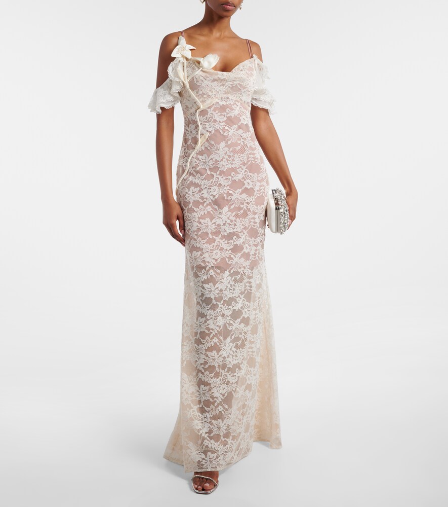 Self-Portrait Floral-appliqué lace gown