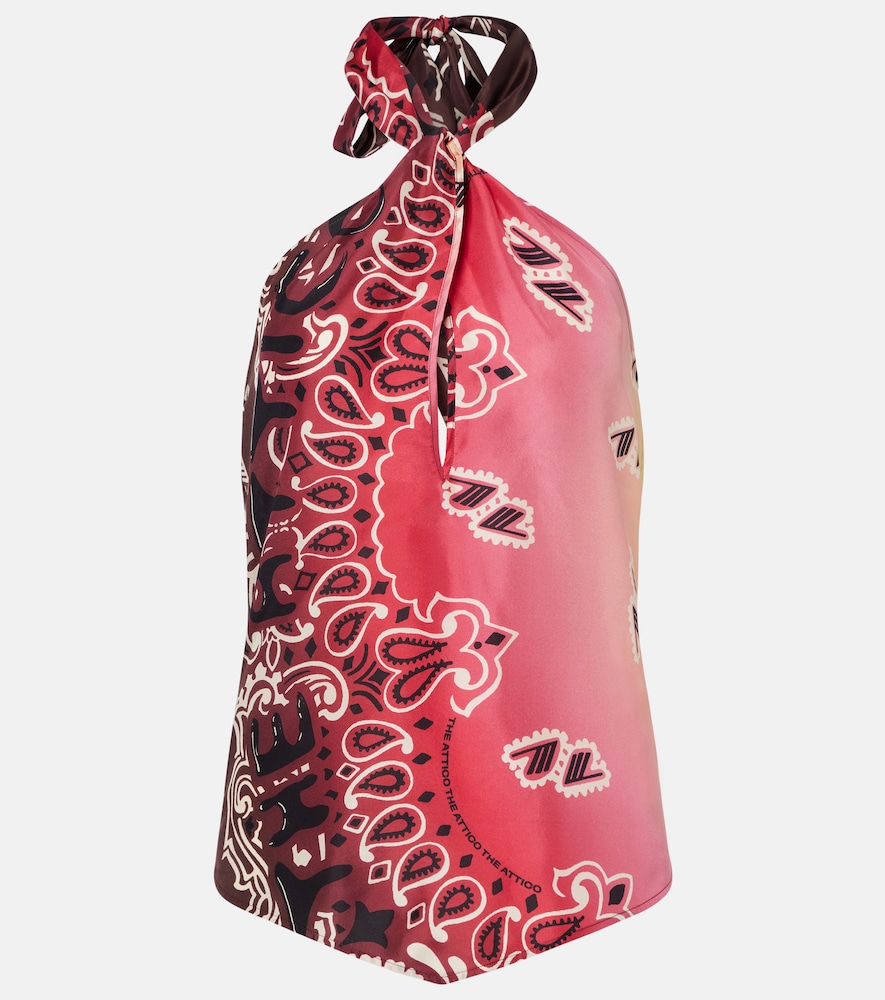 The Attico Printed halterneck silk top