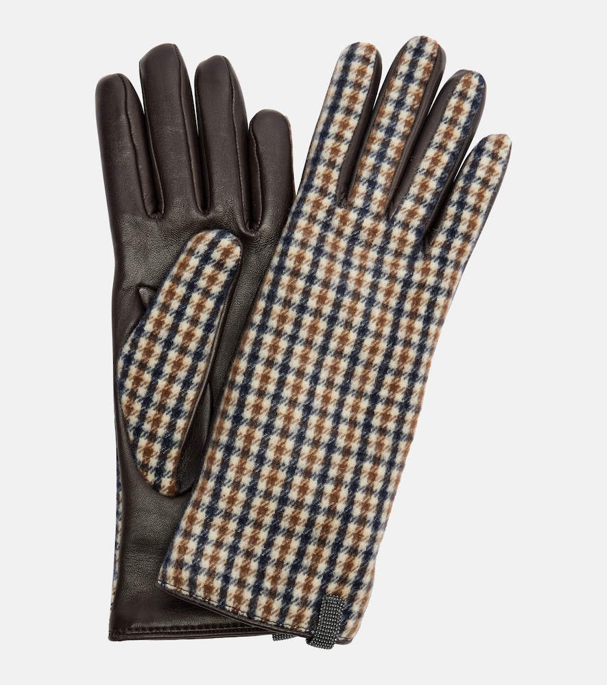 BRUNELLO CUCINELLI Brunello Cucinelli Monili checked virgin wool and leather gloves　ブルネロ・クチネリ モニリチェックのバージンウールとレザーの手袋