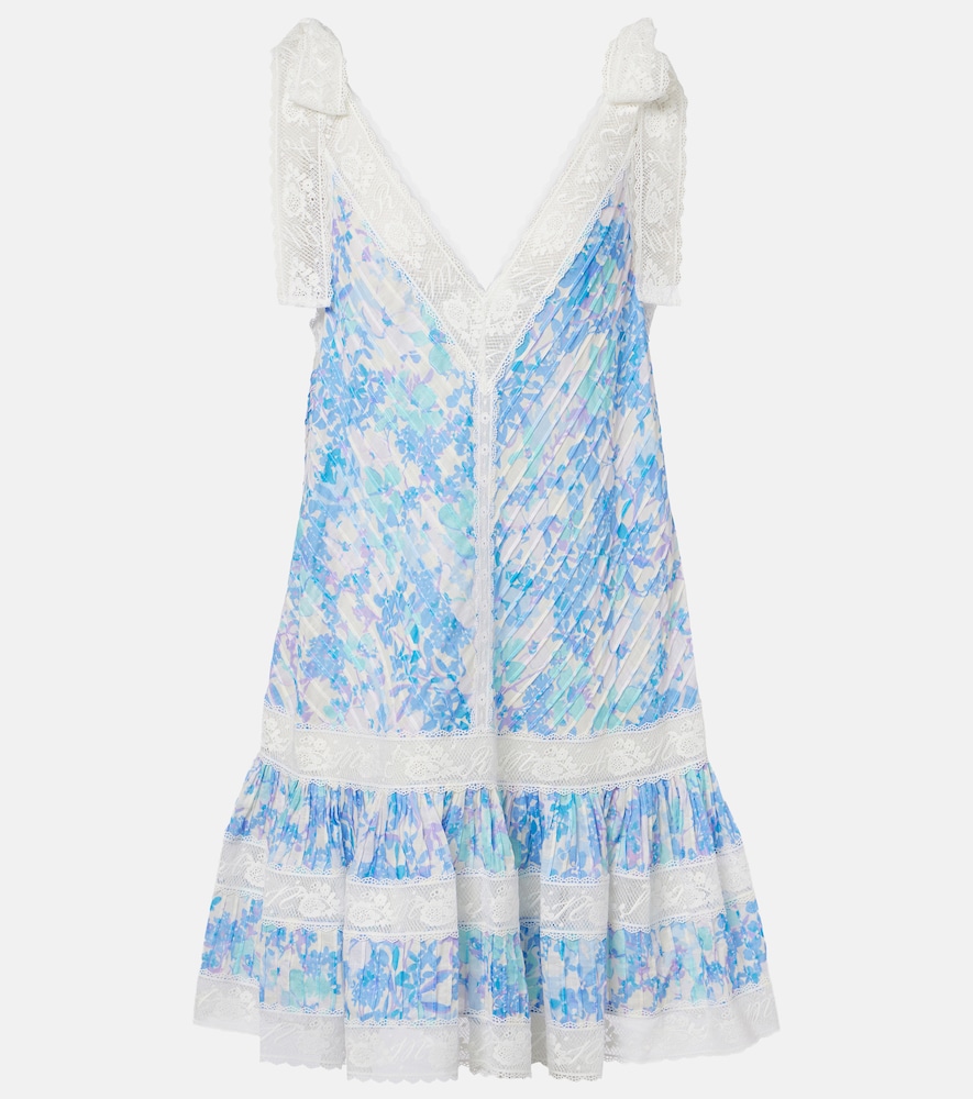 Zimmermann Solstice Lantern Floral Cotton Minidress In Blue