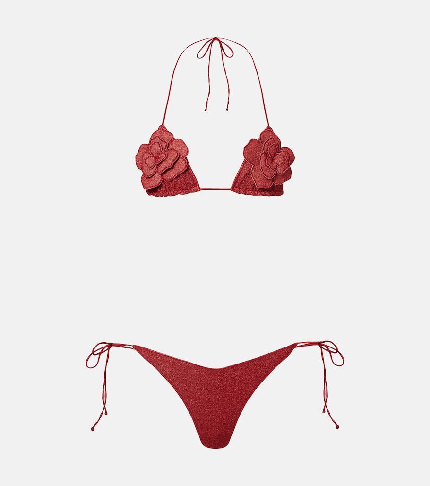 Oseree Oséree Lumière floral-appliqué lamé bikini