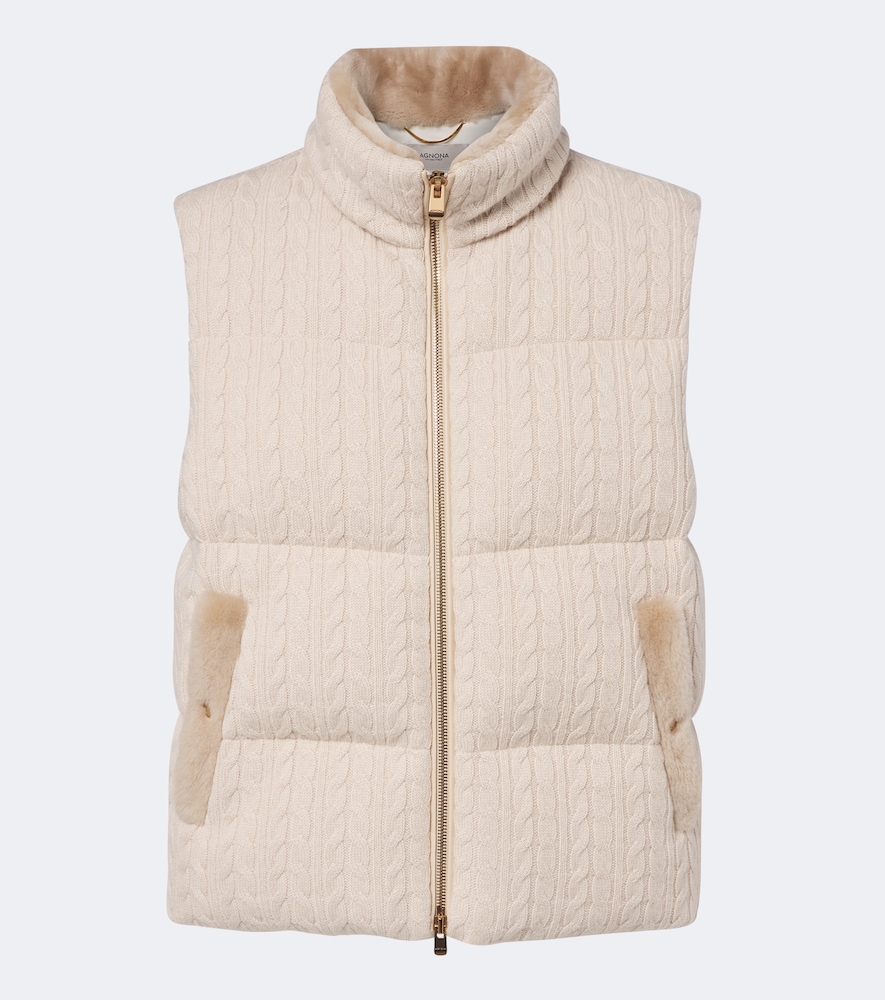 Gilet imbottito in cashmere a trecce