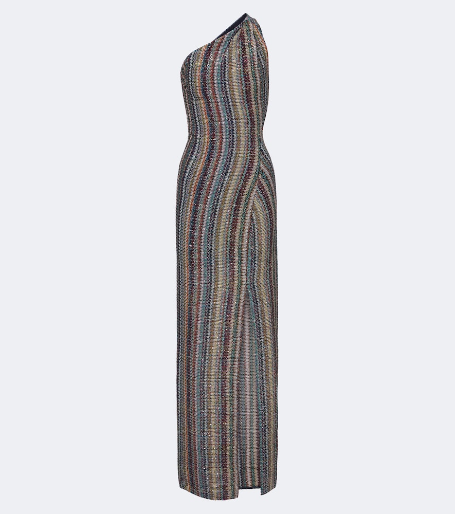 One-Shoulder-Robe aus Häkelstrick mit Pailletten