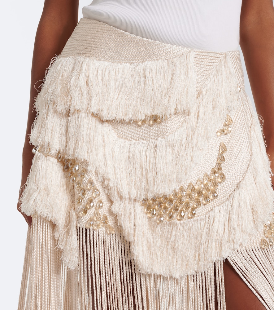 Braided Embellished Fringed Miniskirt
